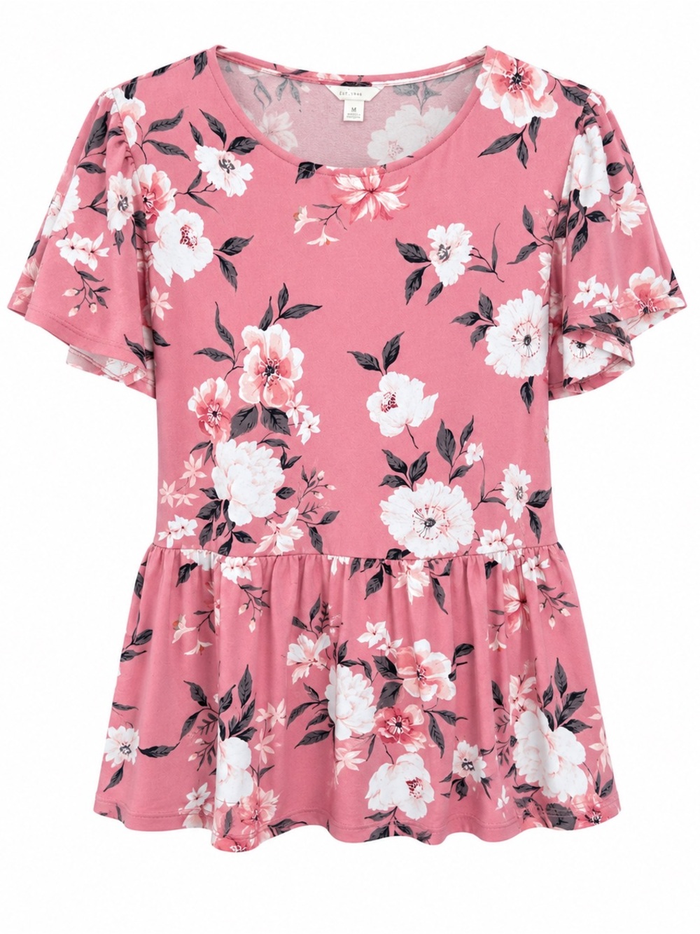Dusty Rose Pink Floral Top Flutter Sleeve Cottagecore Blouse | Women’s Size: M